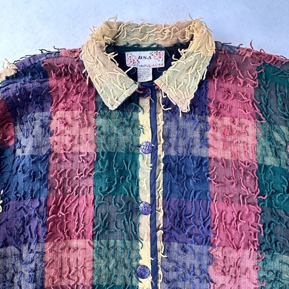BSA Womens Plaid Textured Button Up Jacket Size L Multi Color - Picture 3 of 7